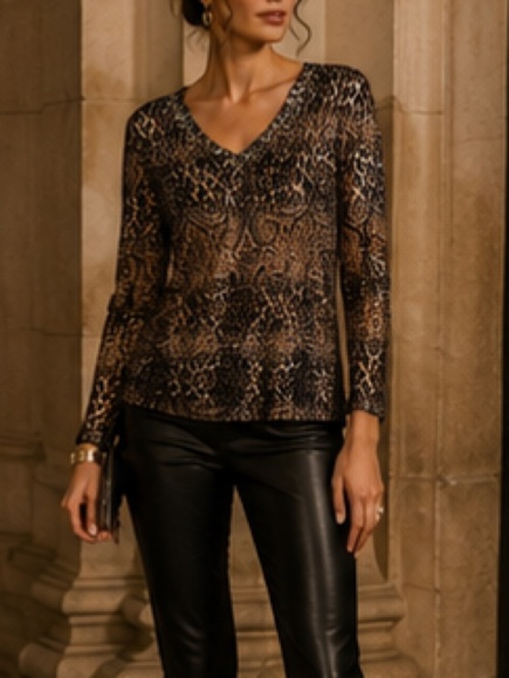 Damee Inc embellished knit top animal print 3/4 sleeves Size xl - Picture 10 of 10